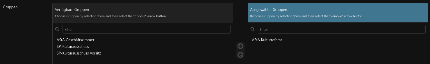 Einstellung der Gruppenzugehörigkeiten