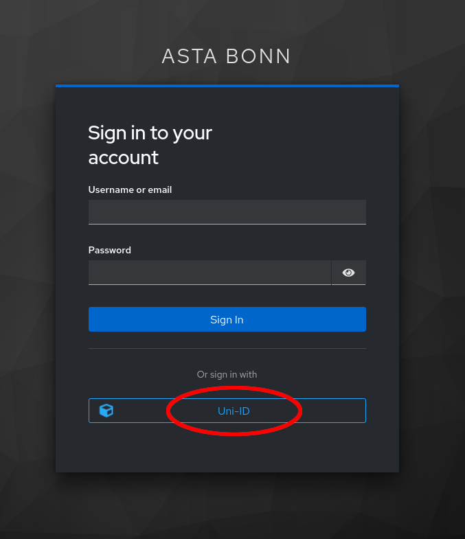 Screenshot of the Keycloak login dialog with a button for the Uni-ID at the bottom